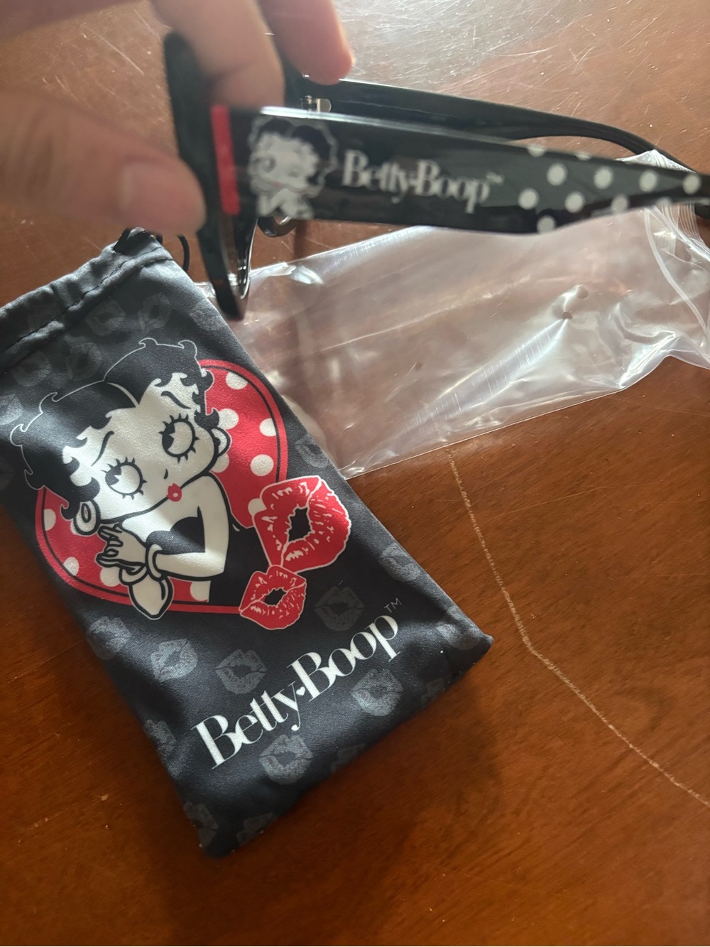 Betty Boop Black & White Polka Dot Sunglasses with Red Accents